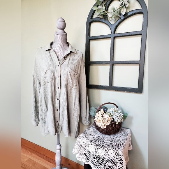 NEW sage muslin cotton button down top - Picture 3 of 5